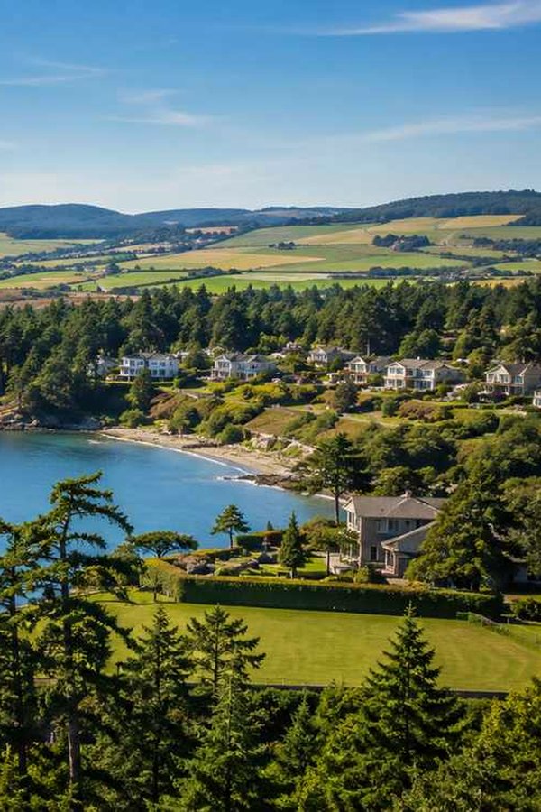 Coastline, farmland and homes on the Saanich Peninsula