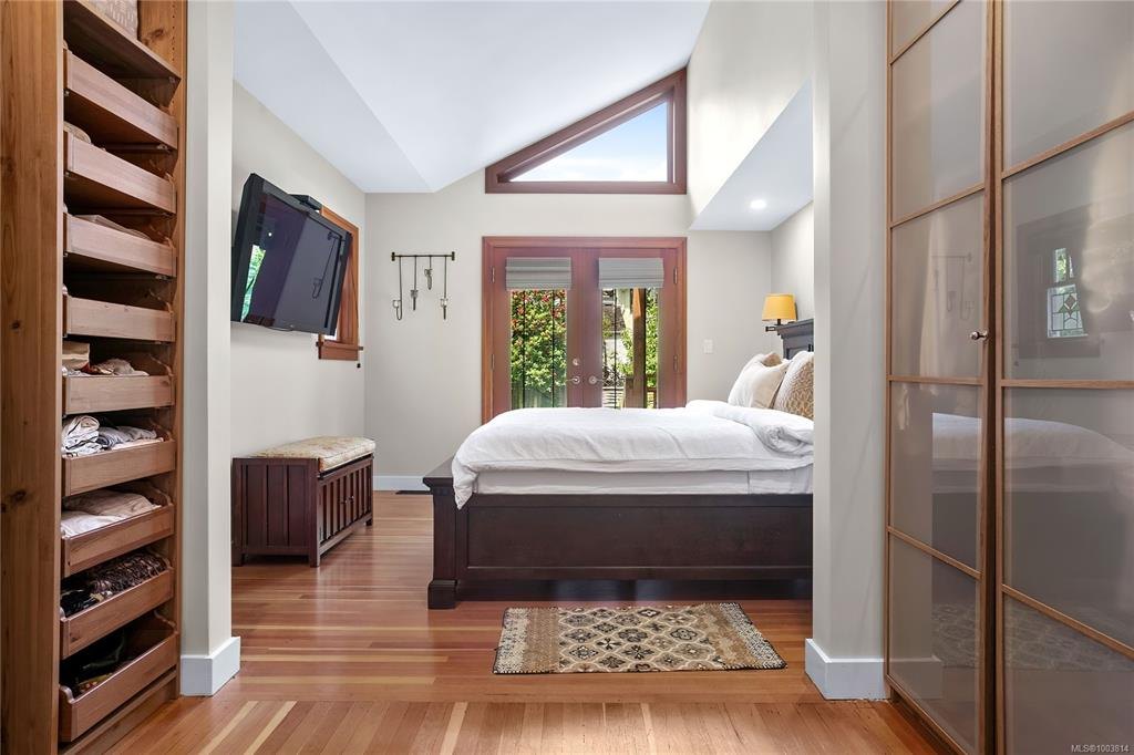Tidy bedroom with organized built-in shelving